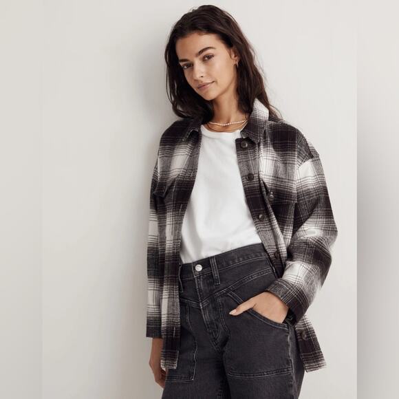 Madewell Twill Flannel Shirt-Jacket in Windowpane Plaid Women's Medium - Picture 7 of 7